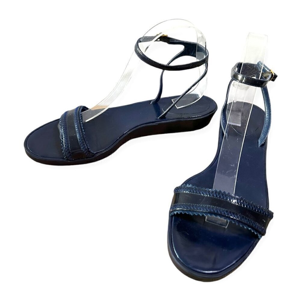Chloe Rubber Wedge Ankle Strap‎ Patent Sandals. Navy blue, Size 38.5 EU
